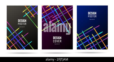 Poster o web banner template sfondo con laser linee rette luminose che scattano dai bordi della composizione, copertina di pamphlet design Illustrazione Vettoriale