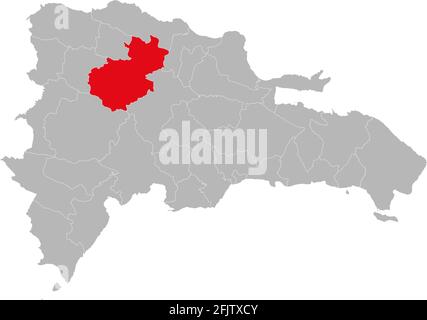 Provincia di Santiago isolata repubblica dominicana mappa. Sfondo grigio. Concetti e background aziendali. Illustrazione Vettoriale