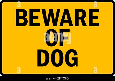 Attenzione al segnale di avvertimento del cane. Nero su sfondo giallo. Simboli e simboli di sicurezza. Illustrazione Vettoriale
