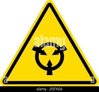 Segnale di avvertenza dispositivo sensibile alle scariche elettrostatiche.sfondo triangolo giallo. Simboli e simboli di sicurezza. Illustrazione Vettoriale