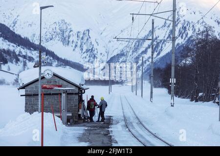 Svizzera, Canton Vallese, Munster, Geschinen, stazione ferroviaria Foto Stock