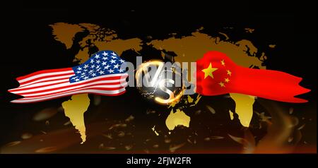 Conflitto tra paesi: Stati Uniti contro Cina Illustrazione Vettoriale