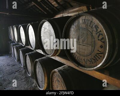 Giappone, isola di Hokkaido, distretto di Yoichi, Yoichi, Kurokawacho, Distilleria Nikka Yoichi, produzione di whisky Foto Stock