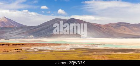 La Laguna di Tuyajto sull'altiplano nel deserto di Atacama nella regione di Antofagasta del Cile settentrionale, Sud America. Foto Stock