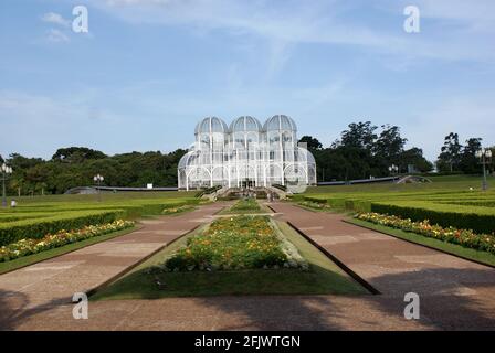 Curitiba, Stato di Paranà, Brasile, 2009 luglio: La serra nel Giardino Botanico, punto di riferimento della città. Foto Stock