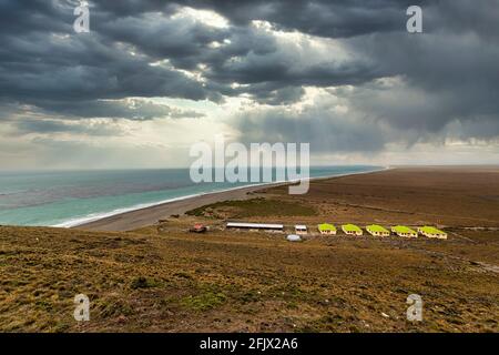 Vista dal faro di Cabo Virgenes, stretto di Magellan, in Argentina Foto Stock