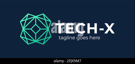 Logo della lettera x della tecnologia. Innovate Technology blue iccon, modello astratto di logo vettoriale tecnologico. Illustrazione Vettoriale