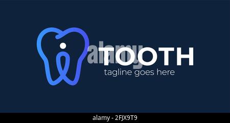 Logo del perno del dente. Trend logotipo moderno o emblema di design grafico. Concetto di mappatura degli indirizzi e individuazione della clinica odontoiatrica. Perno di posizionamento. Locati Illustrazione Vettoriale