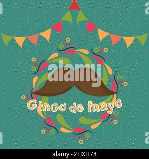 Baffi in un'etichetta colorata. Poster del Cinco de mayo - Vector Illustrazione Vettoriale