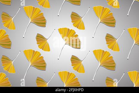 Banner vettoriale di foglia di ginkgo biloba. Disegno di arte della linea dell'inchiostro. Foglie di Ginkgo Biloba. Ripetizione senza giunture. Illustrazione vettoriale Illustrazione Vettoriale
