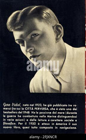 1949 , dicembre : la copertina della prima edizione italiana del libro LA CITTÀ E IL PILASTRO ( la Città perversa ) dello scrittore americano GORE VIDAL ( Madison , Winssest 1906 - 1989 ) delle edizioni Federico Elmo , Milano , Traslazione di Giorgio Monicelli - SCRITTORE - LETTERATURA - LETTERATURA - testo - copertina di libro - gay - omosessualità - omosessuale - omosessuale - omosessualità --- Archivio GBB Foto Stock