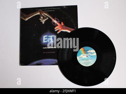 E.T. l'album della colonna sonora Extra-Terrestrial su disco in vinile LP per il film campione d'incassi del 1982 di Steven Spielberg. Foto Stock