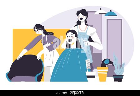 Servizi parrucchieri, donna che ha fatto taglio capelli Illustrazione Vettoriale