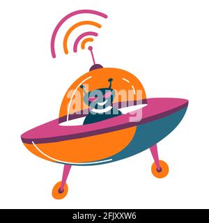Alieno invasore, astronave con ufo spazio esterno Illustrazione Vettoriale