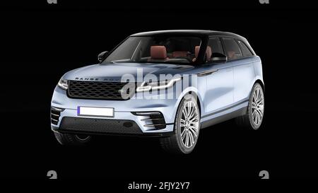 range rover velar con interni e sfondo nero Foto Stock