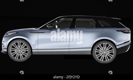 range rover velar con interni e sfondo nero Foto Stock