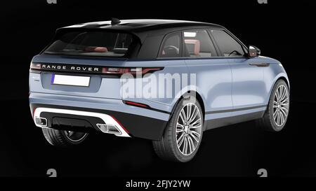 range rover velar con interni e sfondo nero Foto Stock