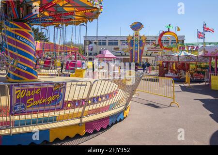 parco divertimenti per bambini e fiera di divertimento a dymchurch kent on la costa meridionale dell'inghilterra Foto Stock