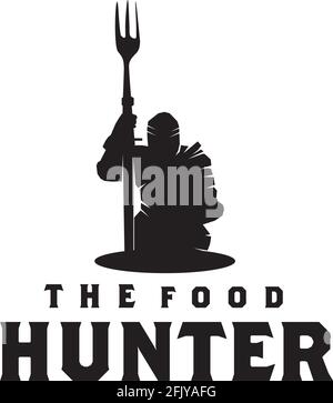 Modello vettoriale di disegno del logo del cacciatore di cibo Illustrazione Vettoriale