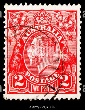 MOSCA, RUSSIA - 27 SETTEMBRE 2019: Francobollo stampato in Australia mostra Re Giorgio V, 2 d - Australian Penny, serie, circa 1931 Foto Stock
