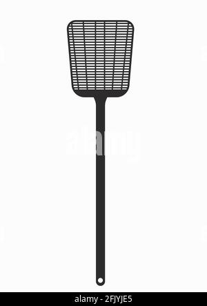 Vola Swatter. Silhouette nera. Strumento per la distruzione di insetti a casa. Icona vettore piatto. Illustrazione Vettoriale