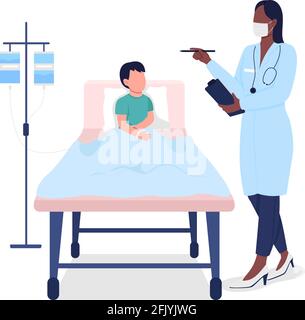 Medico con paziente bambino piatto colore vettore carattere senza volto Illustrazione Vettoriale