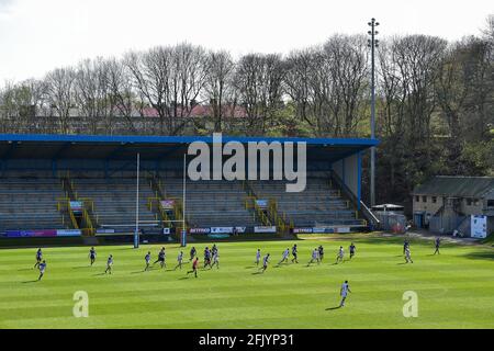 Halifax, Inghilterra - 25 aprile 2021 - Vista generale durante il campionato Betfred di Rugby League Halifax vs Toulouse Olympique XIII allo stadio Shay, Halifax, Regno Unito Foto Stock