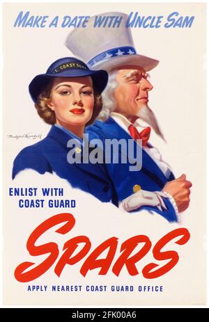 SPARS: Faccia una data con lo zio Sam, la riserva delle donne, la guardia costiera degli Stati Uniti (USCG), americano, poster di reclutamento femminile della seconda guerra mondiale, 1941-1945 Foto Stock