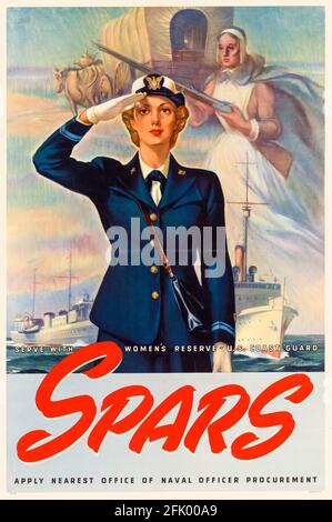 Americano, poster di reclutamento femminile della seconda guerra mondiale, SPARS, servire con la Women's Reserve, US Coast Guard (USCG), 1941-1945 Foto Stock