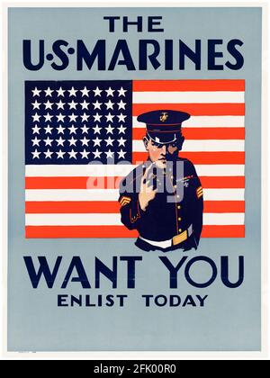 I Marines degli Stati Uniti vi vogliono, arruolando oggi: Americano, poster di reclutamento militare della seconda guerra mondiale, (USMC), 1942-1945 Foto Stock