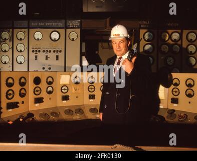 Uomo d'affari John Broome presso il sito di sviluppo della Battersea Power Station di Londra 1988 Foto Stock