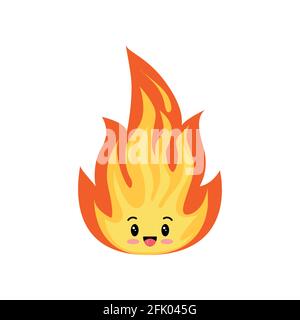 Fuoco fiamma emoji carino carattere isolato su uno sfondo bianco. Illustrazione Vettoriale