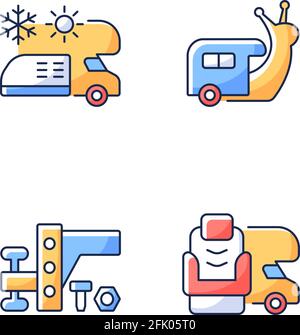 Set di icone a colori RGB per veicoli da diporto Illustrazione Vettoriale