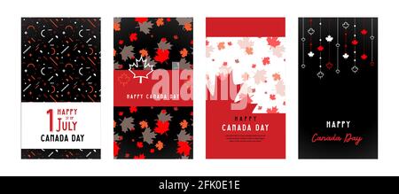 Poster Happy Canada Day. 1 luglio. Biglietto d'auguri con illustrazione vettoriale. Canada Maple foglie su sfondo bianco Illustrazione Vettoriale