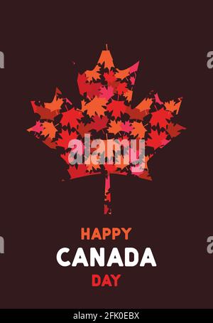 Poster Happy Canada Day. 1 luglio. Biglietto d'auguri con illustrazione vettoriale. Canada Maple foglie su sfondo bianco Illustrazione Vettoriale