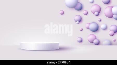 Podio per esposizione di prodotti decorato con design a sfera pastello Illustrazione Vettoriale