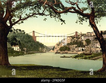 Clifton Suspension Bridge vicino a Bristol, circa 1890-1900 Foto Stock