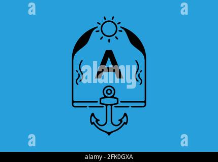 Illustrazione di una lettera iniziale nell'ancora con disegno a linee nere design del telaio Illustrazione Vettoriale