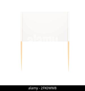 Toothpick bandiera in legno miniatura in cartoon stile piatto isolato su sfondo bianco, Toothpick bandiera rettangolo vuoto, icona. Per mini asta puntatrice messa Illustrazione Vettoriale