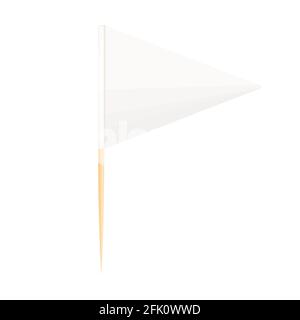 Toothpick bandiera in legno miniatura in cartoon stile piatto isolato su sfondo bianco, Toothpick bandiera rettangolo vuoto, icona. Per mini asta puntatrice messa Illustrazione Vettoriale
