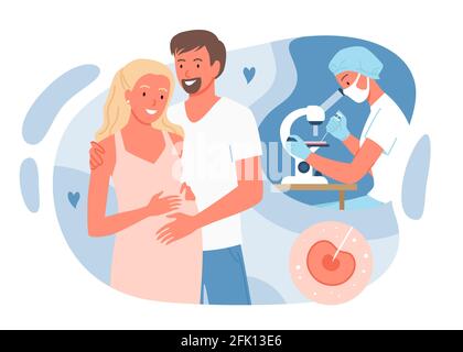 Fecondazione in vitro con i genitori, moglie incinta in piedi con il marito Illustrazione Vettoriale