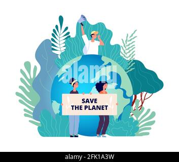 Concetto di giorno di terra. Salvare il pianeta, raggruppare con i poster. Natura, volontariato ecologico internazionale. Concetto vettoriale per la protezione dell'ambiente Illustrazione Vettoriale
