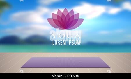 Yoga sfondo. Meditazione luogo relax con tappeto su pavimento in legno. Posizione comoda per riposare e ricaricare l'illustrazione vettoriale Illustrazione Vettoriale