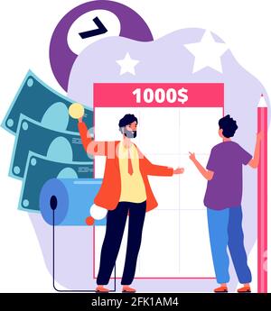 Biglietto della lotteria vincente. Uomo che gioca a lotteria, premio jackpot. Gioco d'azzardo maschile, illustrazione del vettore vincitore del casinò Illustrazione Vettoriale