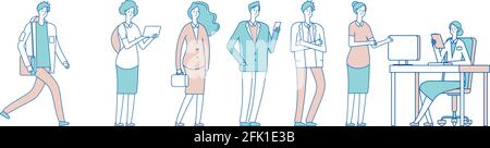 Lunga coda di persone. Uomini donne in istituzione sociale, in attesa di segretaria. Amministratore, accettazione di applicazioni e documenti illustrazione vettoriale Illustrazione Vettoriale