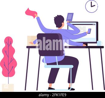 Manager non organizzato. Scadenza, l'uomo è arrabbiato sul posto di lavoro e strappa la carta. Business fail, attività importanti non completate in tempo. Inefficienza dei cartoni animati Illustrazione Vettoriale