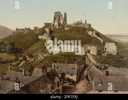 Corfe Castello sull'Isola di Purbeck, Dorset, Inghilterra circa 1890-1900 Foto Stock