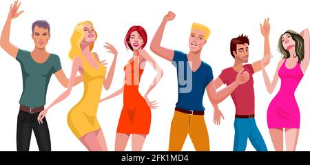 bei ragazzi e belle ragazze stanno ballando nel club. Illustrazione Vettoriale