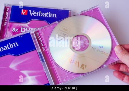 Disco DVD vuoto in una custodia per la registrazione Foto Stock