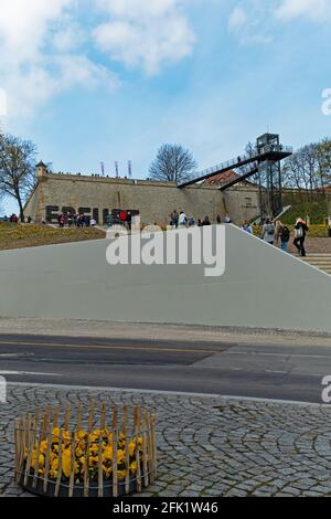 Vista sul monte Pietro a Erfurt durante l'orticoltura federale mostra 2021 Foto Stock